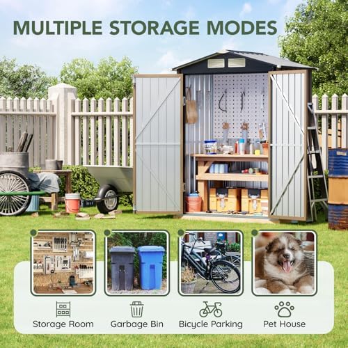 5 x 3 FT Metal Storage Shed for Backyard, Brown - Image 3