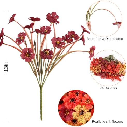 24 Bundles Fall Artificial Flowers for Outdoors Decors, Faux Mums Plants Fake Silk Flora, UV Resistant Realistic Faux Plants Greenery for Outside Farmhouse Porch Patio Window Box Planter Fall Decor - Image 2
