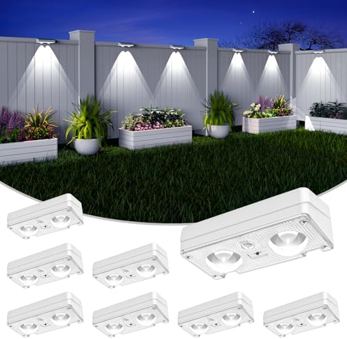 JOFIOS Solar Fence Lights Outdoor Waterproof, 80 Lumens Solar Lights for Fence with Warm White & RGB 8 Colors,Outdoor Solar Light for Deck, Patio, Backyard, Fence, Railing (8-Pack-White) by JOFIOS