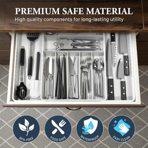Simple Houseware Expandable Kitchen Drawer Flatware Organizer, White - Image 5