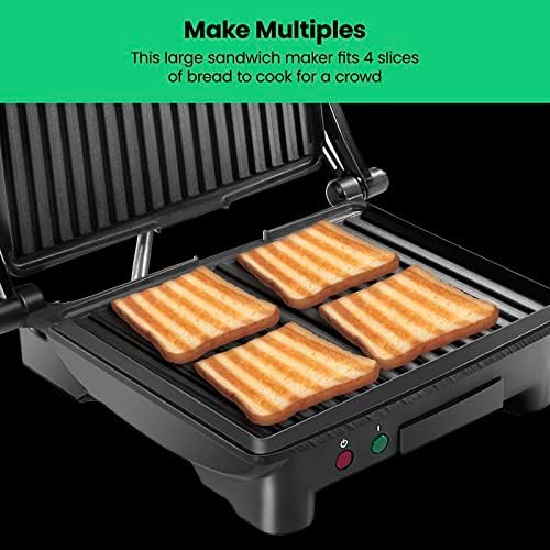Chefman Panini Press Grill and Gourmet Sandwich Maker Non-Stick Coated Plates, Opens 180 Degrees to Fit Any Type or Size of Food, Stainless Steel Surface and Removable Drip Tray, 4 Slice, Black - Image 5
