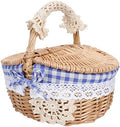 Blue Rattan Picnic Basket with Lid, Woven Storage Hamper for Outdoor by SUPVOX