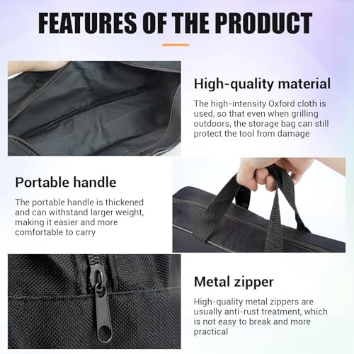 Grill Utensil Storage Bag, Large Oxford BBQ Accessory Bag Portable Black - Image 3