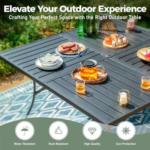 SUNSHINE VALLEY 9pc Patio Dining Set, 57.5" Square Table & 8 Brown Chairs - Image 6