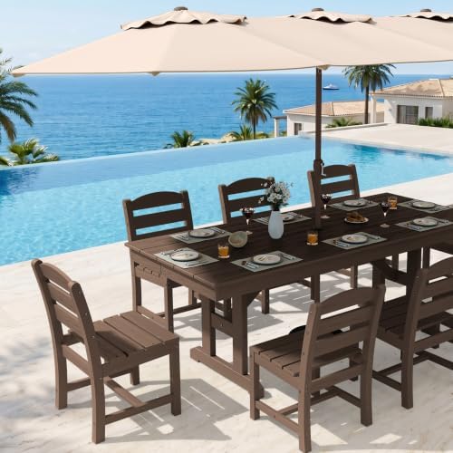 KINGYES Outdoor Armless Dining Chairs Set of 6,HDPE Patio Chairs,Brown - Image 5
