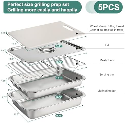 Grill Prep and Carry System, Large Stainless Steel Food Prep Tray with Lid - Image 2