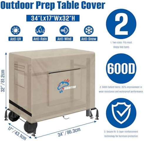 SIRUITON 600D Outdoor Bar Cart Cover for 34" Portable Outdoor Table - Image 2