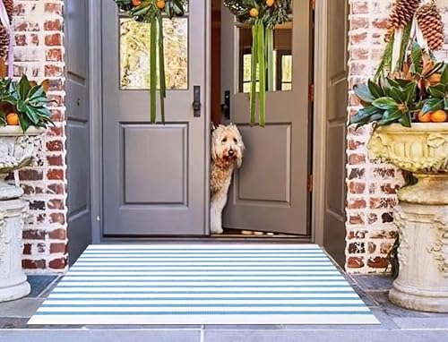 Light Blue White Striped Rug -2.3'x3.6' Front Door Rugs Outdoor, Small Washable Area Rug for Front Porch, Spring Summer Welcome Mats Outdoor Indoor, Doormat for Entryway Porch Entrance - Image 7