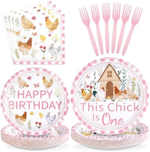 96 Pcs Chicken 1st Birthday Party Decorations, Serves 24 by Greencian