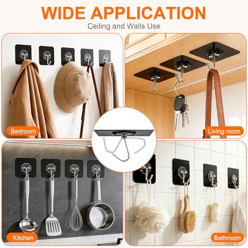 DDMY 100 Pack Adhesive Wall Hooks 50LB Heavy Duty Black Sticky Hook - Image 3