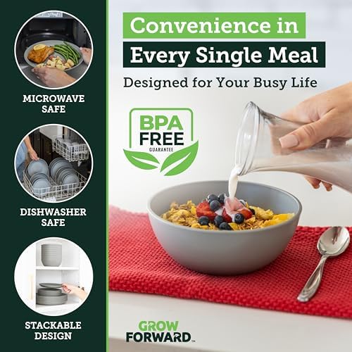 Grow Forward 24-piece Premium Wheat Straw Dinnerware Sets for 8 - Dinner Plates, Dessert Plates, Cereal Bowls - Unbreakable Microwave Safe Plastic Plates and Bowls Sets, RV, Kitchen Dishes - Feather - Image 6