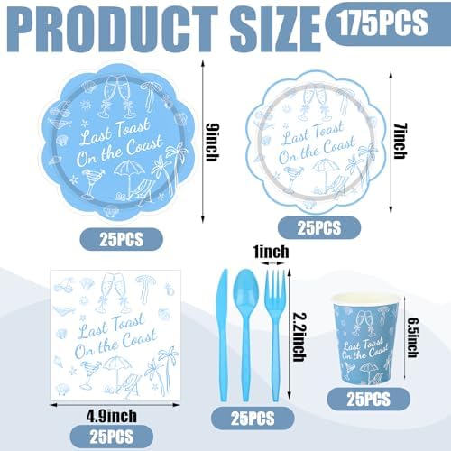 Zubebe 175 Pcs Beach Bachelorette Party Tableware Set Plates Cups Napkins - Image 6