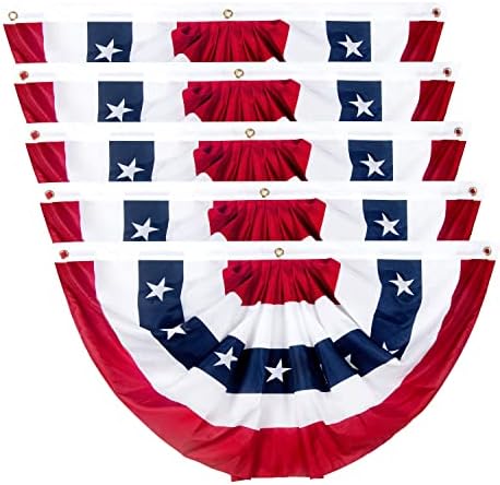 2x4 Ft American Pleated Fan Flag, Patriotic Half Fan Bunting Flag, Indoor Outdoor for Red White Blue USA 250th Anniversary 4th of July Decoration Patriotic Decor Memorial Day (Set of 5) by NUOLAN