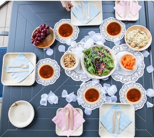 Raj Bamboo Bulk Bowls 7" 200 Square Bowl Bamboo Bowls Disposable, Decorative Compostable Tableware for wedding, Lunch, Dinner, Birthday, Camping, Outdoor BBQ, Picnic - Image 2