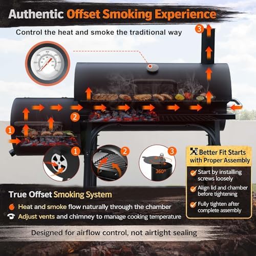 Realcook Charcoal Grills with Offest Smoker: Spacious Barrel Charcoal Grill - Image 3