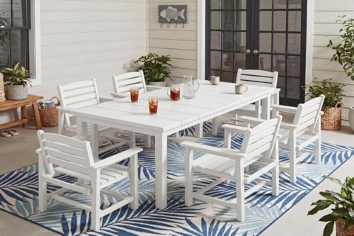 Perli™ 7-Piece Outdoor Dining Set, All-Weather HDPE Patio Furniture with 6 Ergonomic Chairs & Large Table, Built-in Umbrella Hole, UV-Resistant Set for Backyard, Deck, Poolside, White by PatioKingdom