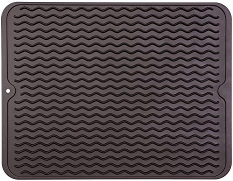 MicoYang Silicone Dish Drying Mat — Quick-Dry Ridges Counter & Sink Pad, Heat-Resistant Trivet to 450°F, Non-Slip & Dishwasher Safe, Roll-Up Storage, 18 Colors & 9 Sizes (Coffee, 16"×12") by MicoYang