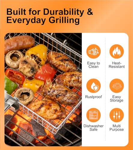 Grill Basket Set for Outdoor Grilling - Large Capacity Fish Grill Basket & Grilling Rack - Food Grade Stainless Steel Portable Flat Basket with Removable Handle for Vegetables, Shrimp & Camping (XL+L) - Image 3