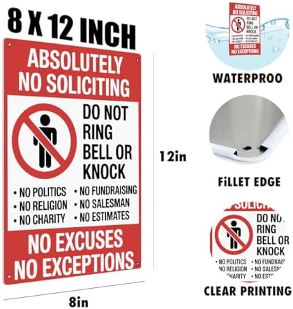 BEASTZHENG No Soliciting Metal Tin Sign for Home Tin Metal Wall Decor Do Not Ring Bell or Knock - Solicitation Sign for Front Door, House, Yard, Fence - Image 3