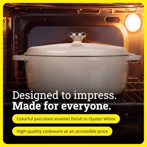 Lodge Enameled Cast Iron Oval Dutch Oven with Lid, 7 Quart, Oyster White - Image 6