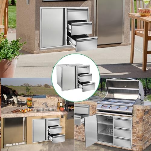 Outdoor Kitchen Door Drawer Combo Cabinet 28"x22"x19.5" Left Access Door Combo Cabinet & Built-in Triple Drawers for Patio Grill Station & Outdoor Kitchen Island (Drawer and Left Door Combo) - Image 6