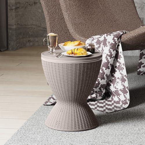 EasyUp Outdoor Cooler Bar Table – 8 Gallon Outdoor Patio Cooler Table with Drain Plug, Adjustable Height Rattan-Style Resin Cool Bar for Poolside, Deck, BBQ & Parties (Grey) - Image 2
