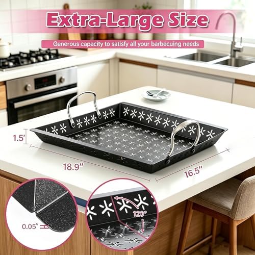 Vegetable Grill Basket for Outdoor Grill - 18.9"*16.5"Extra Large XXXL Heavy-Duty Veggie Grilling Basket, Non-stick Enamel Coating, Grilling Accessories for Grills and Vegetables - Image 2