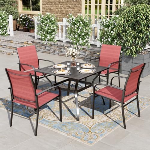 HERA'S HOUSE 5pc Patio Dining Set for 4, Outdoor Metal Table & Red Chairs by HERASHOUSE
