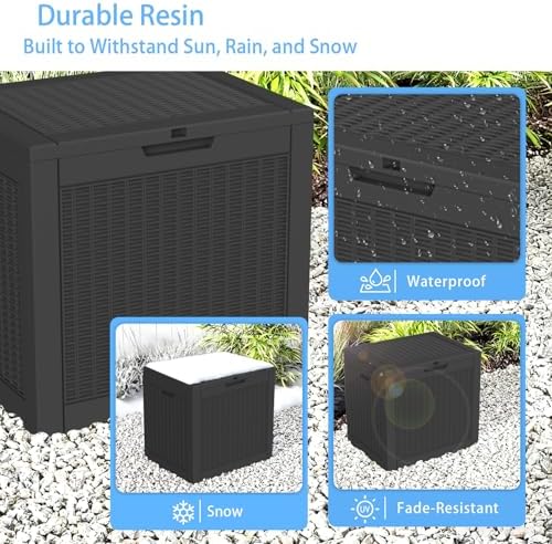 ROJIK 39 Gallon Resin Deck Box, Lockable Waterproof Weatherproof Outdoor Storage Container for Garden Tools, Cushions & Outdoor Accessories（Black - Image 5