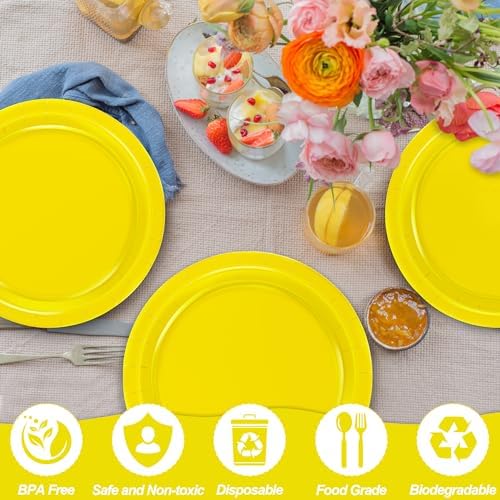 50 Count Yellow Plates 9" Round Heavy-duty Paper Yellow Party Decorations - Image 3