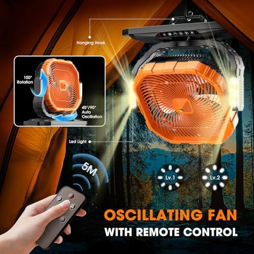 Ausic 5 Gal 12" Portable Misting Fan for Outside Patios, 30000mAh Outdoor Rechargeable Battery Oscillating Fan with Remote, Cooling Camping Dugout Fan with Light/Timer/Caster, Summer Essential - Image 5