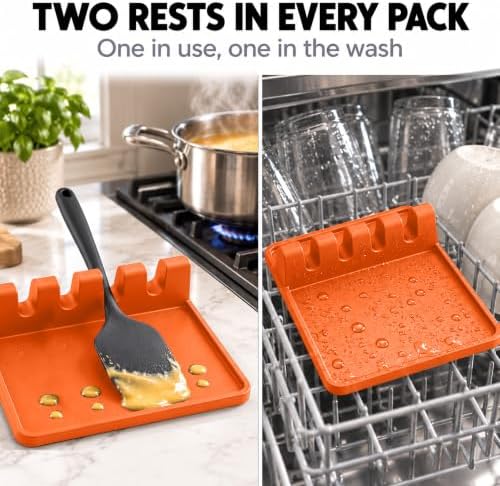 2 Pack Orange Silicone Spoon Rest for Stove Top, Spoon Holder for Stove - Image 5