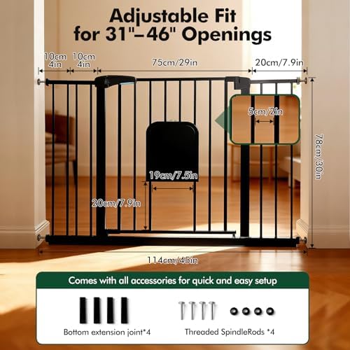 31-46“ Metal Pet Gate with Cat Door, Auto Close, Matte Black - Image 4
