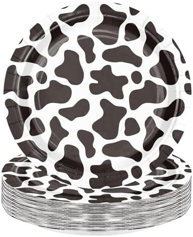 WRAPAHOLIC 25Pcs Cow Paper Plates - 9 Inch Cow Prints Disposable Plates Decorative Dinner Plates for Party Tableware Supplies Table Decor by WRAPAHOLIC