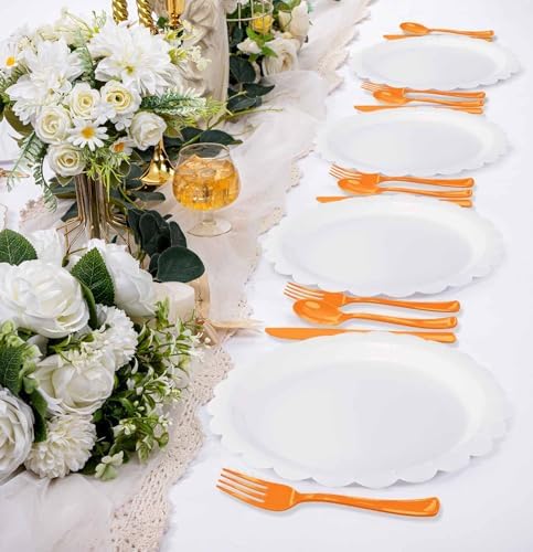 HEIPINIUYE 75 Pack Orange Plastic Cutlery Heavy Duty Fall Plastic Knives Forks and Spoons Disposable Silverware Set for 25 Guest Birthday Baby Shower Thanksgiving Party Cutlery Set - Image 6
