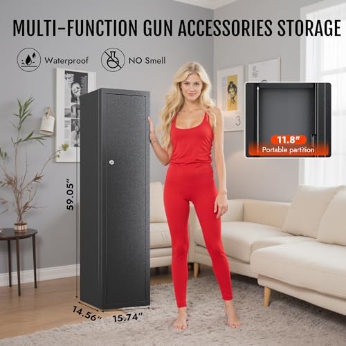 KAER Ammo Cabinet 59-Inch Tall Gun Cabinet Ammo Safe for Home Safes Use Quick Access with Ammunition Compartment and Removable Shelves Guns Accessories - Image 2