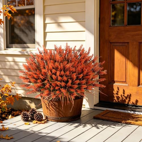12 Bundles Fall Faux Outdoor Plants, UV Resistant Artificial Fake Lavender with Monkey Grass, Realistic Faux Lavender Greenery Shrubs for Patio Porch Yard Garden Pathway Window Box Fall Home Decor - Image 7