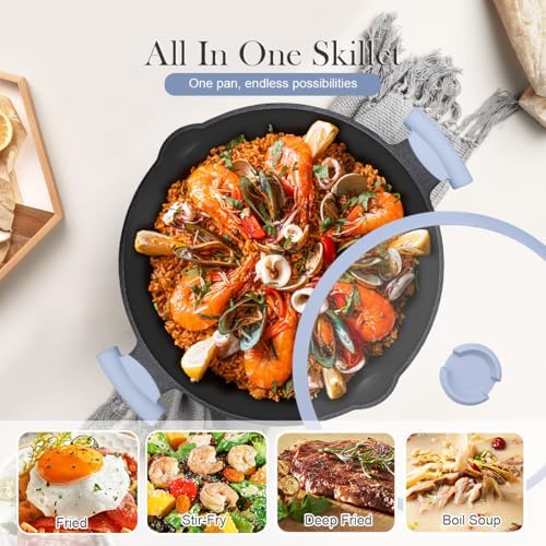 14 Inch Large Deep Frying Pan Skillet with Lid, Saute Pan Nonstick - Image 6