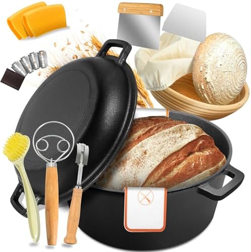 5 QT Pre-Seasoned Cast Iron Dutch Oven for Bread Baking by Huolewa