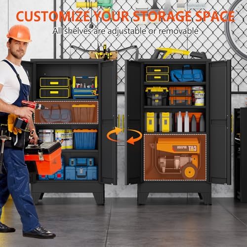 GAIOUS 47.2'' Tall Metal Garage Storage Cabinet,File Cabinet with Door and Adjustable Shelves, Outdoor Steel Tool Cabinet for Home,Office,Warehouse,Garage,Balck - Image 3