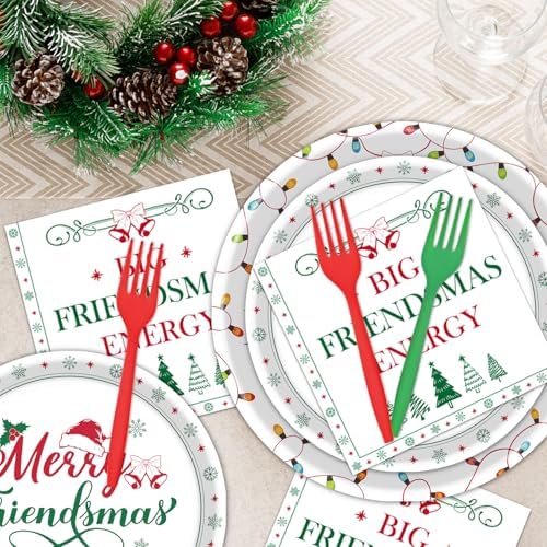 Friendsmas Christmas Party Decorations Tableware, 96PCS Merry Friendsmas Disposable Paper Plates and Napkins Decorations, Funny Christmas Forks for Xmas Holiday Birthday Supplies - Image 6