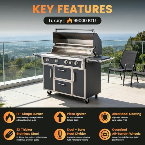 49" Stainless Steel Grey Grill, 4 Burners & Infrared Burner, Natural Gas - Image 4