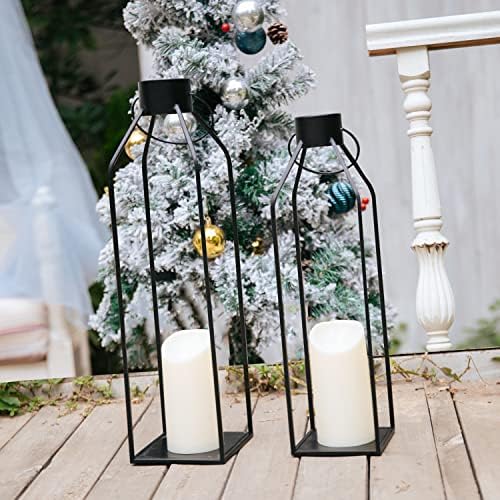 HPC Decor 22'' 19'' Lanterns Decorative w/ Flickering Timer Candles- Large Tall Black Metal Candle Lanterns Set of 2- Modern Farmhouse Decor for Indoor,Outdoor,Tabletop,Porch (No Glass) - Image 4