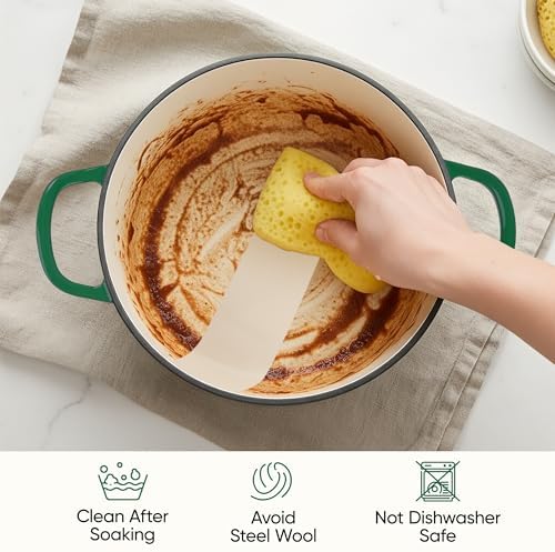 3 Quart Enameled Cast Iron Braiser, Non Stick Enameled Cast Iron Skillet with Lid, Dutch Oven Skillet with lid up to 500°F for Oven, Stove, Grill, Shallow Dutch Oven for Cook, Bake (Green) - Image 6