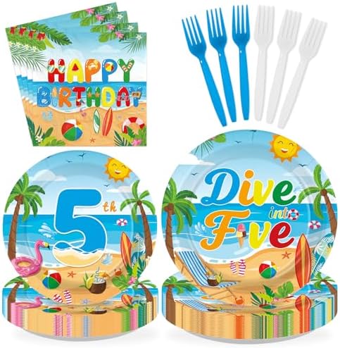 96Pcs Hawaiian Dive into Five Party Decorations, Serves 24 by Greencian