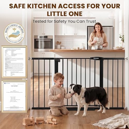 Mumeasy 29.7-54.2" Baby Gate for Stairs, Pressure Mounted Dog Gate for Doorways, Extra Wide Walk Thru Safety Pet Gate for Doors with Auto Close, Easy Install Child Gate for Hallway Indoor House, Black - Image 6
