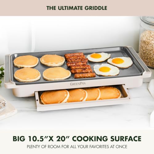 GreenPan Advanced 10.5”x 20” Electric Griddle with Warming Drawer, Ceramic Nonstick PFAS-Free Coating, Temperature Control, Easy and Versatile Countertop Meals, Dishwasher Safe, Clay - Image 3