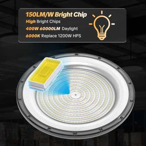 AIKVSXER 1Pack UFO LED High Bay Lights, 400W Shop Lights, 60000LM, 6000K - Image 2