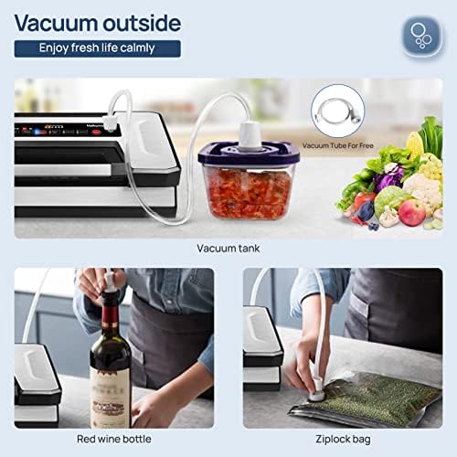 Vakumar Vacuum Sealer Machine, 90Kpa Liquid Food Vacuum Sealer Machine Preservation Dry/Moist/Liquid Modes, LED Indicator Light, Handle Locked Design, Built-in Cutter and Bag Storage, Starter Kit - Image 5