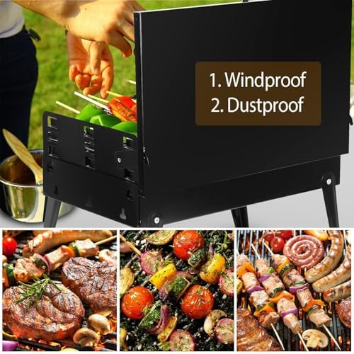 KOCASO Portable Charcoal Grill, Foldable BBQ Suitcase Grill Shelf for Outdoor Camping Picnics Garden Grilling – 16.7x10x17.7 in - Image 7